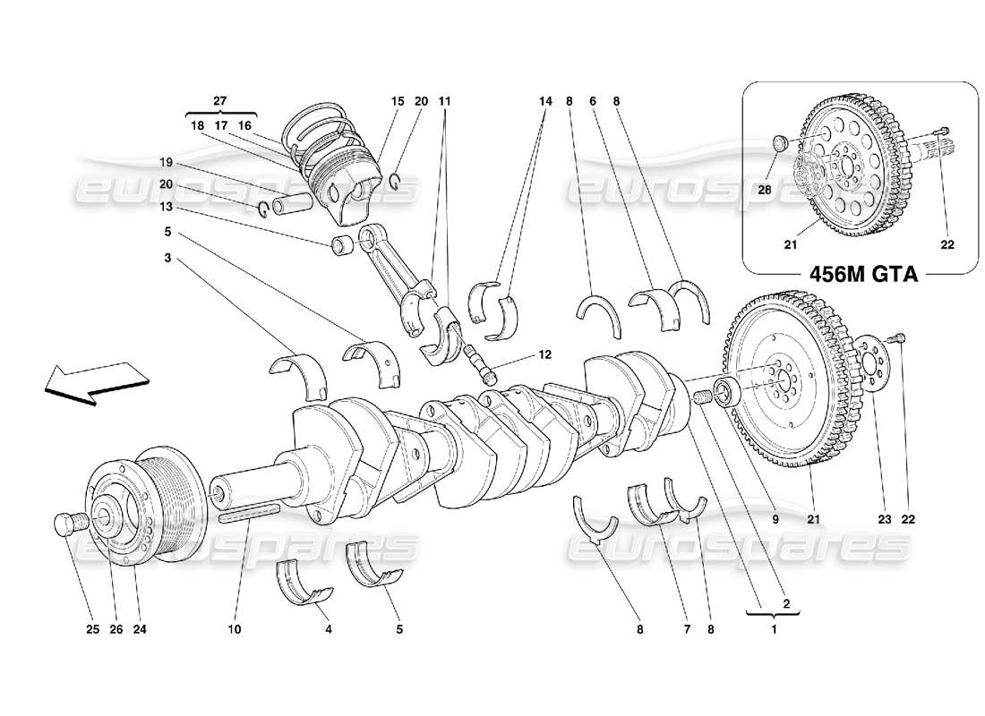 ferrari 456 m gt/m gta driving shaft - connecting rods and pistons parts diagram