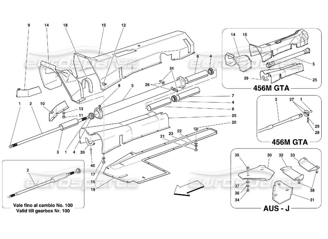 ferrari 456 m gt/m gta engine connection tube - gearbox and insulation parts diagram