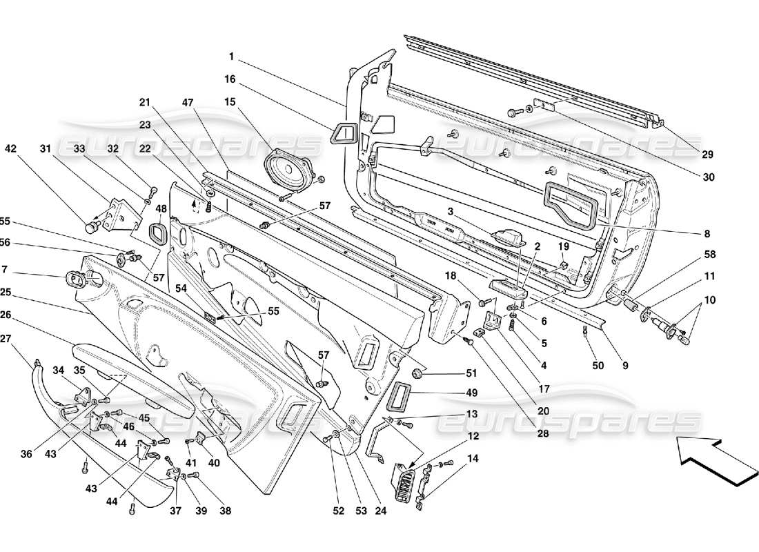 ferrari 456 m gt/m gta doors - framework and coverings parts diagram