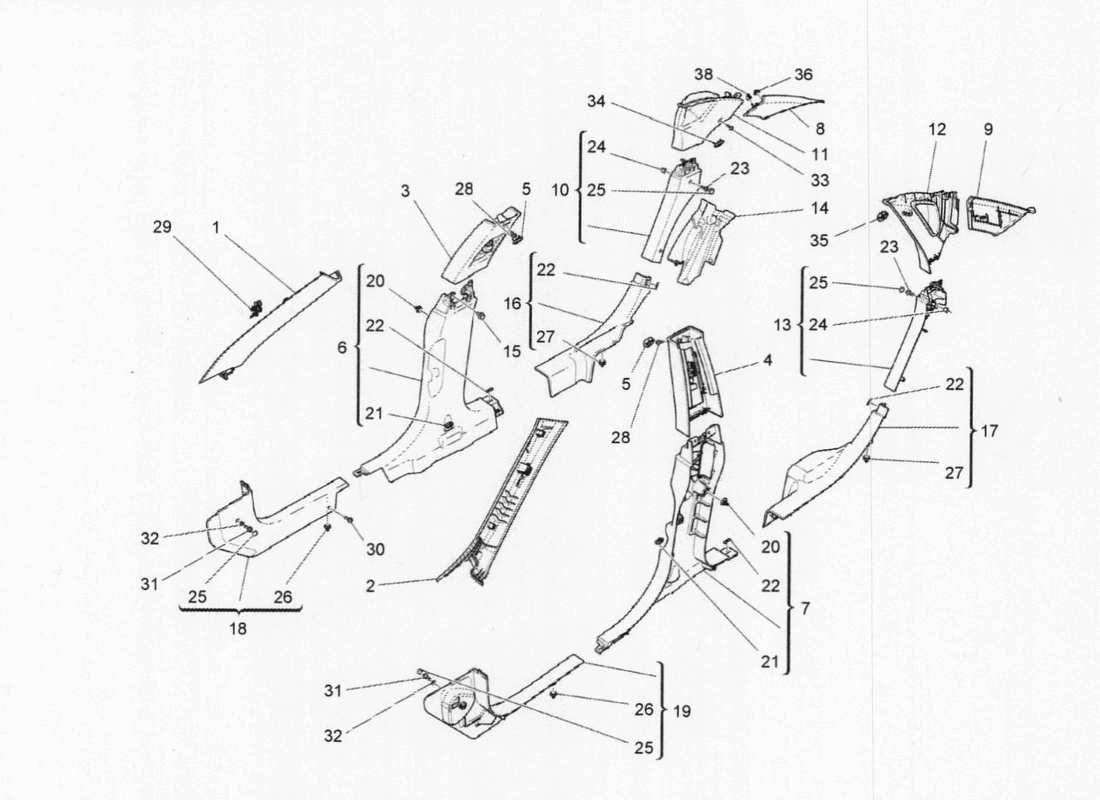 a part diagram from the maserati quattroporte m156 (2014 onwards) parts catalogue