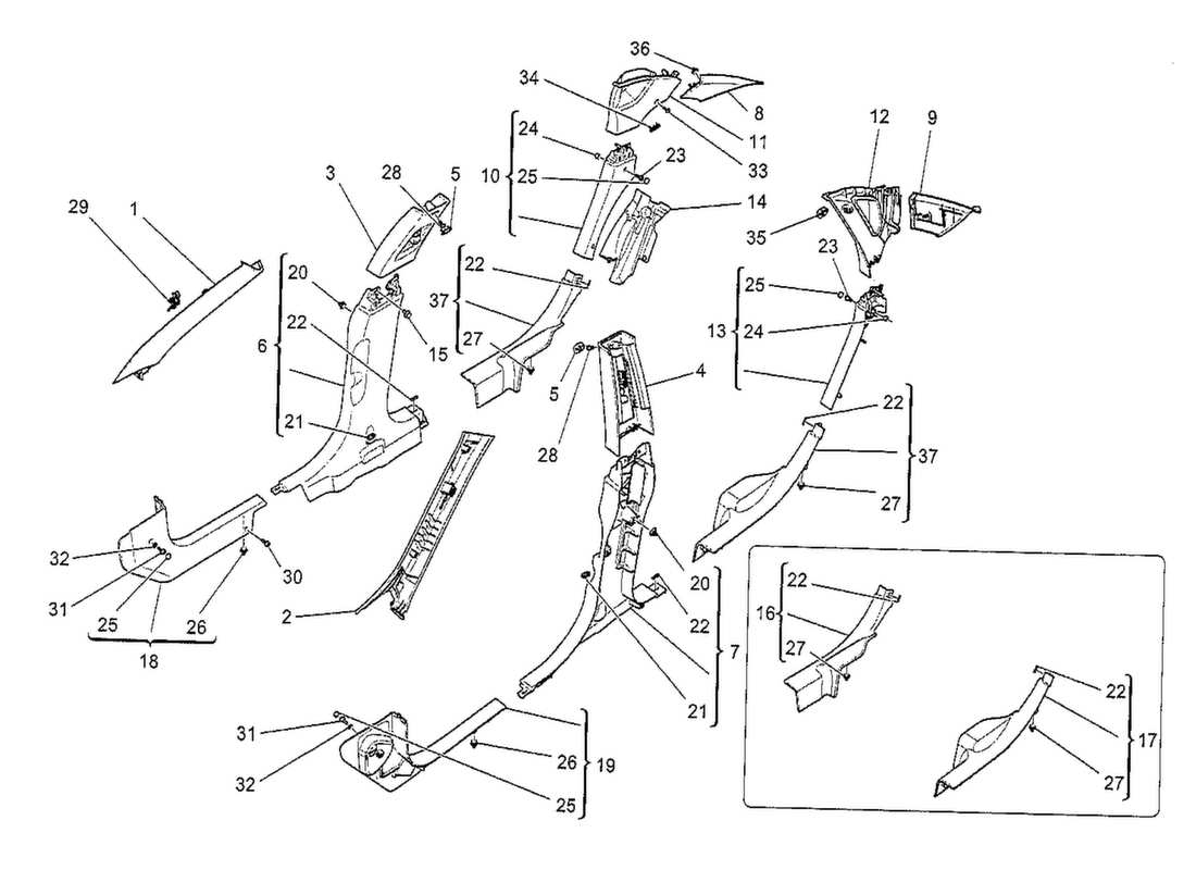 a part diagram from the maserati quattroporte m156 (2014 onwards) parts catalogue