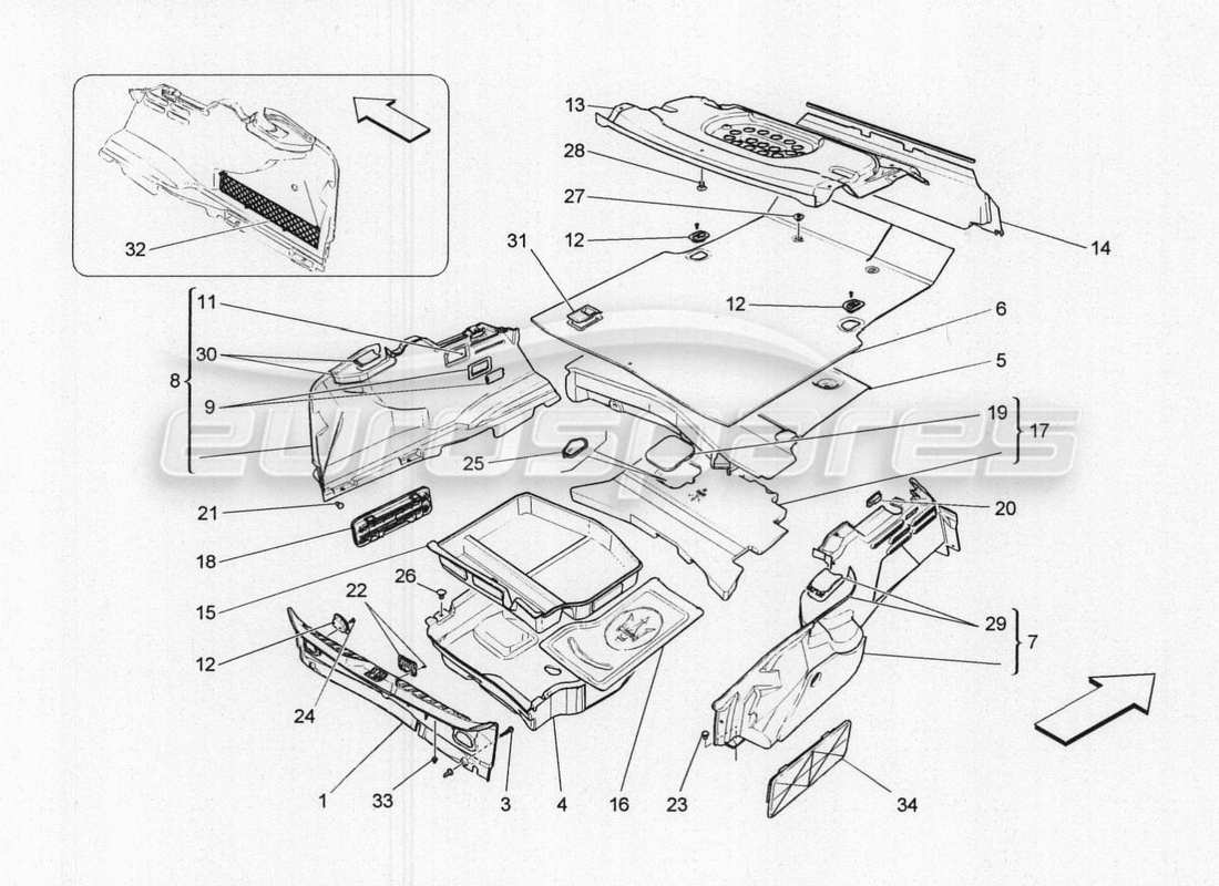 a part diagram from the maserati quattroporte m156 (2014 onwards) parts catalogue