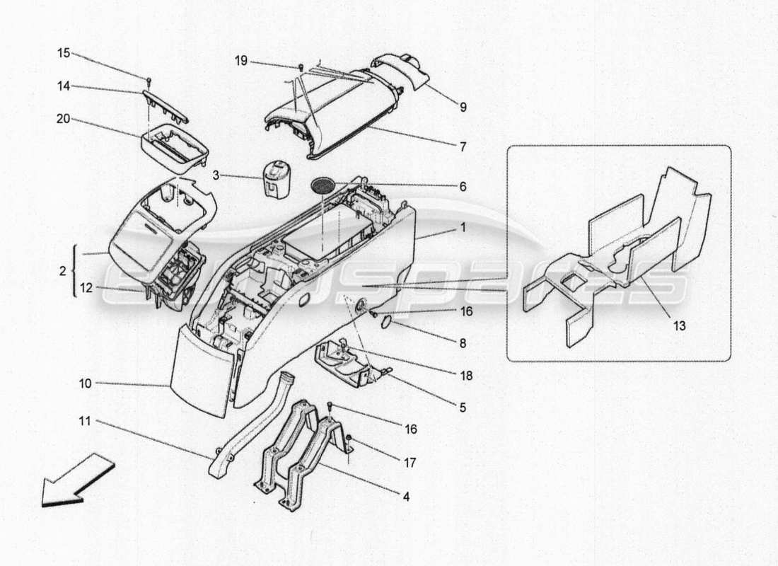 a part diagram from the maserati quattroporte m156 (2014 onwards) parts catalogue