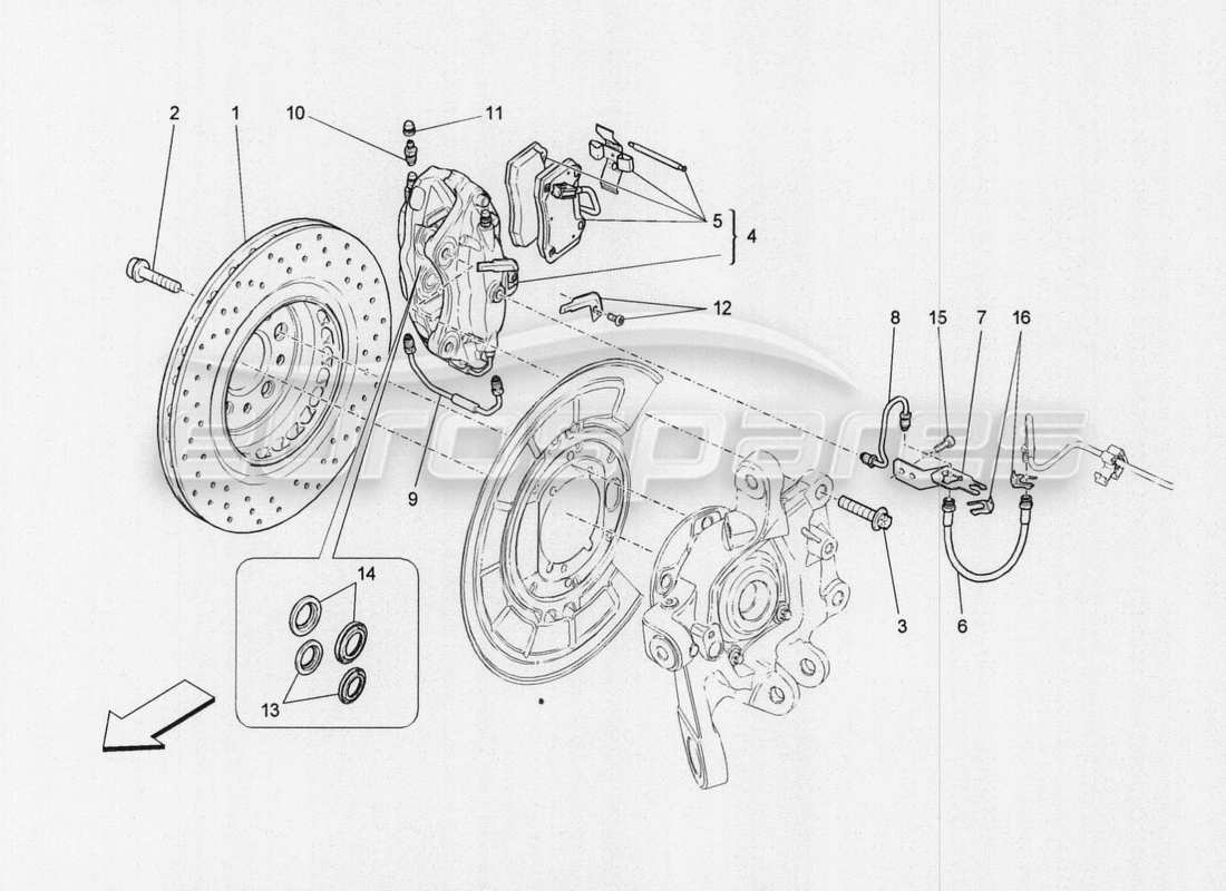 a part diagram from the maserati quattroporte m156 (2014 onwards) parts catalogue