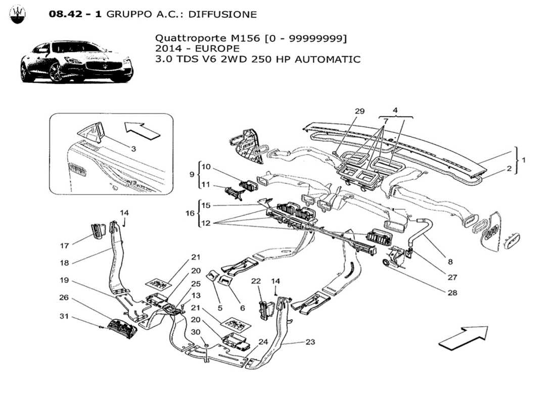 a part diagram from the maserati qtp. v6 3.0 tds 250bhp 2014 parts catalogue