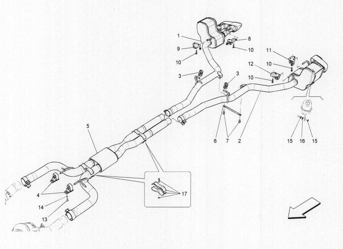 a part diagram from the maserati quattroporte m156 (2014 onwards) parts catalogue