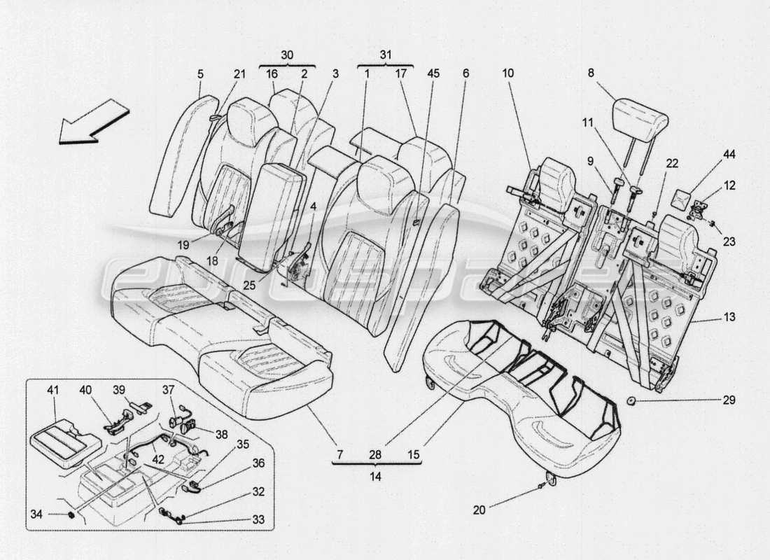 a part diagram from the maserati quattroporte m156 (2014 onwards) parts catalogue