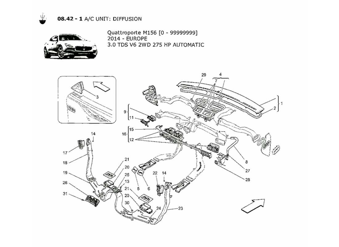 a part diagram from the maserati qtp. v6 3.0 tds 275bhp 2014 parts catalogue