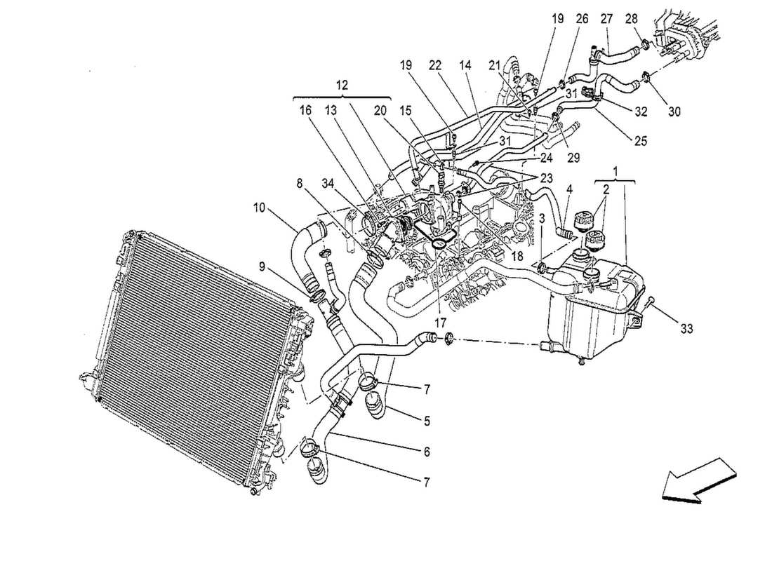 a part diagram from the maserati quattroporte m156 (2014 onwards) parts catalogue