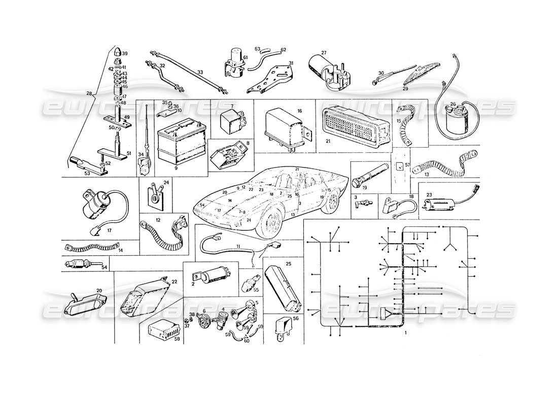 VIEW PARTS DIAGRAMS FROM THE MASERATI KHAMSIN PARTS CATALOGUE a part diagram from the maserati khamsin parts catalogue