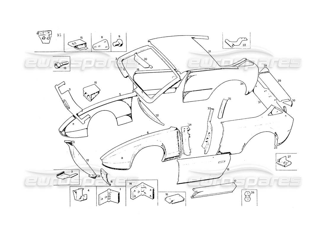a part diagram from the maserati khamsin parts catalogue