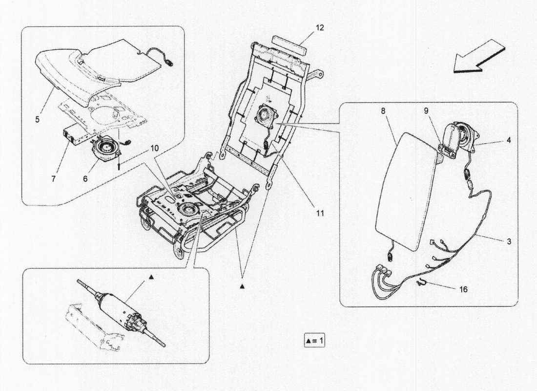 a part diagram from the maserati quattroporte m156 (2014 onwards) parts catalogue