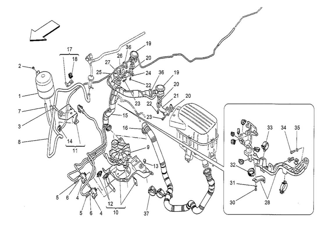 a part diagram from the maserati quattroporte m156 (2014 onwards) parts catalogue