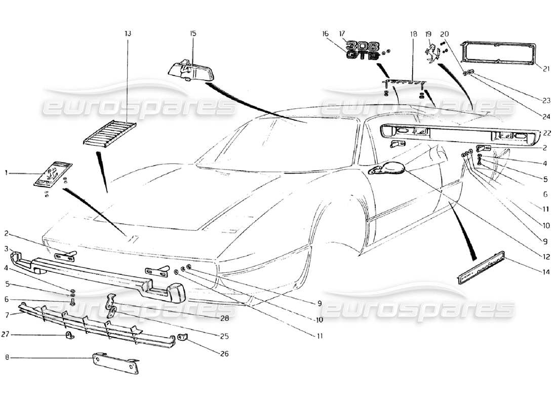 a part diagram from the Ferrari 308 GTB (1976) parts catalogue