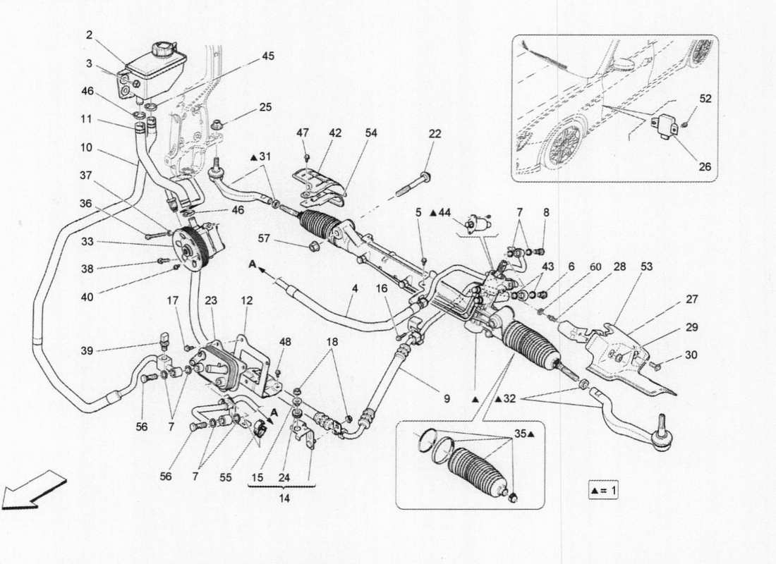 a part diagram from the maserati quattroporte m156 (2014 onwards) parts catalogue