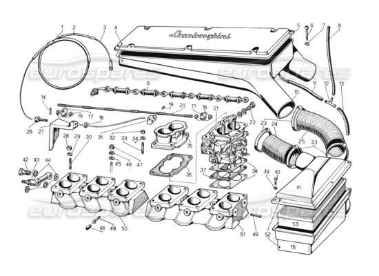 a part diagram from the lamborghini countach 5000 qv (1985) parts catalogue