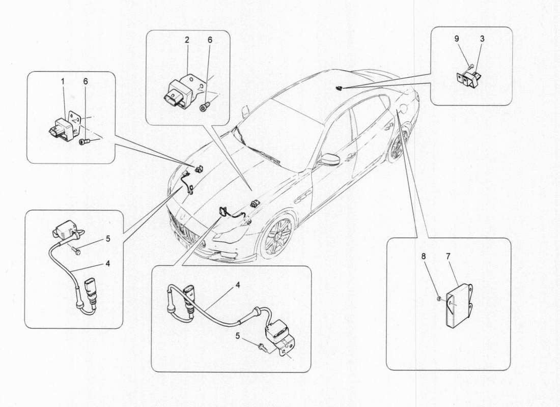 a part diagram from the maserati quattroporte m156 (2014 onwards) parts catalogue