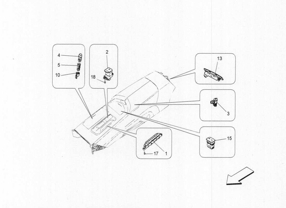 a part diagram from the maserati quattroporte m156 (2014 onwards) parts catalogue