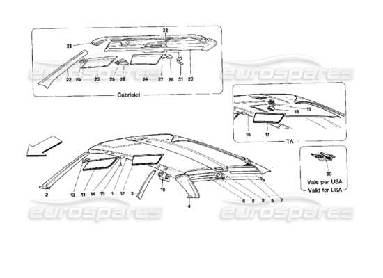 a part diagram from the ferrari mondial parts catalogue