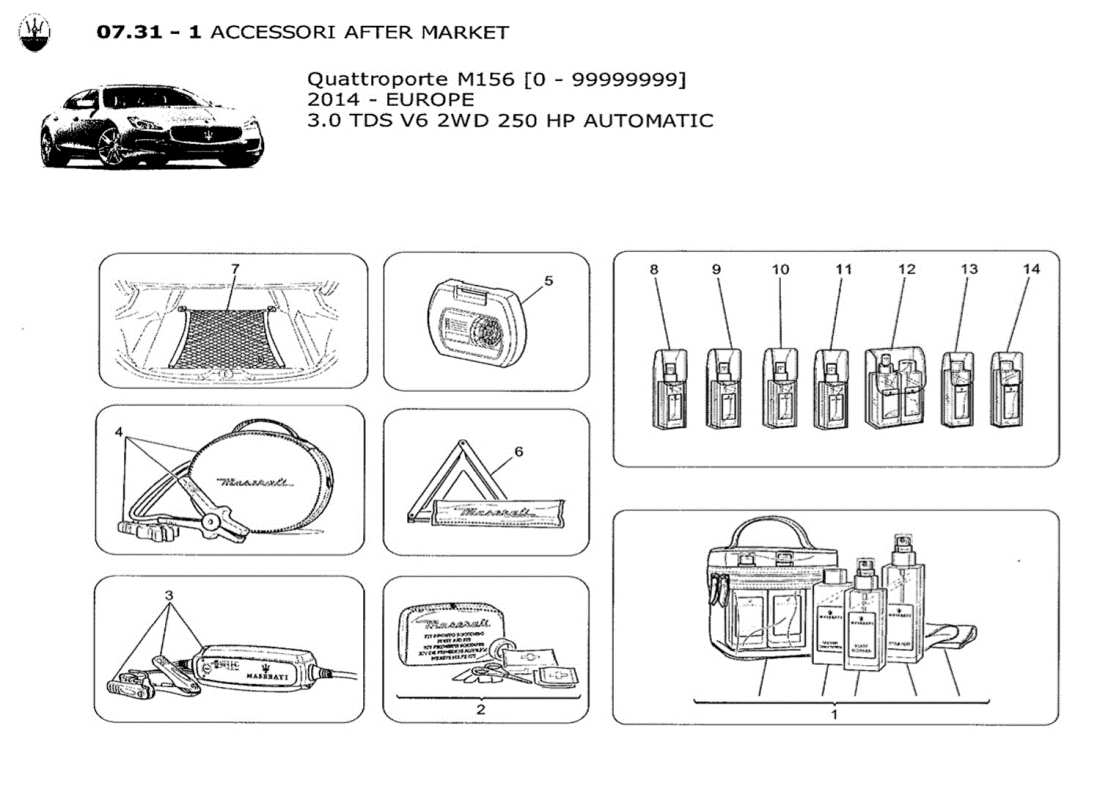 a part diagram from the maserati quattroporte m156 (2014 onwards) parts catalogue
