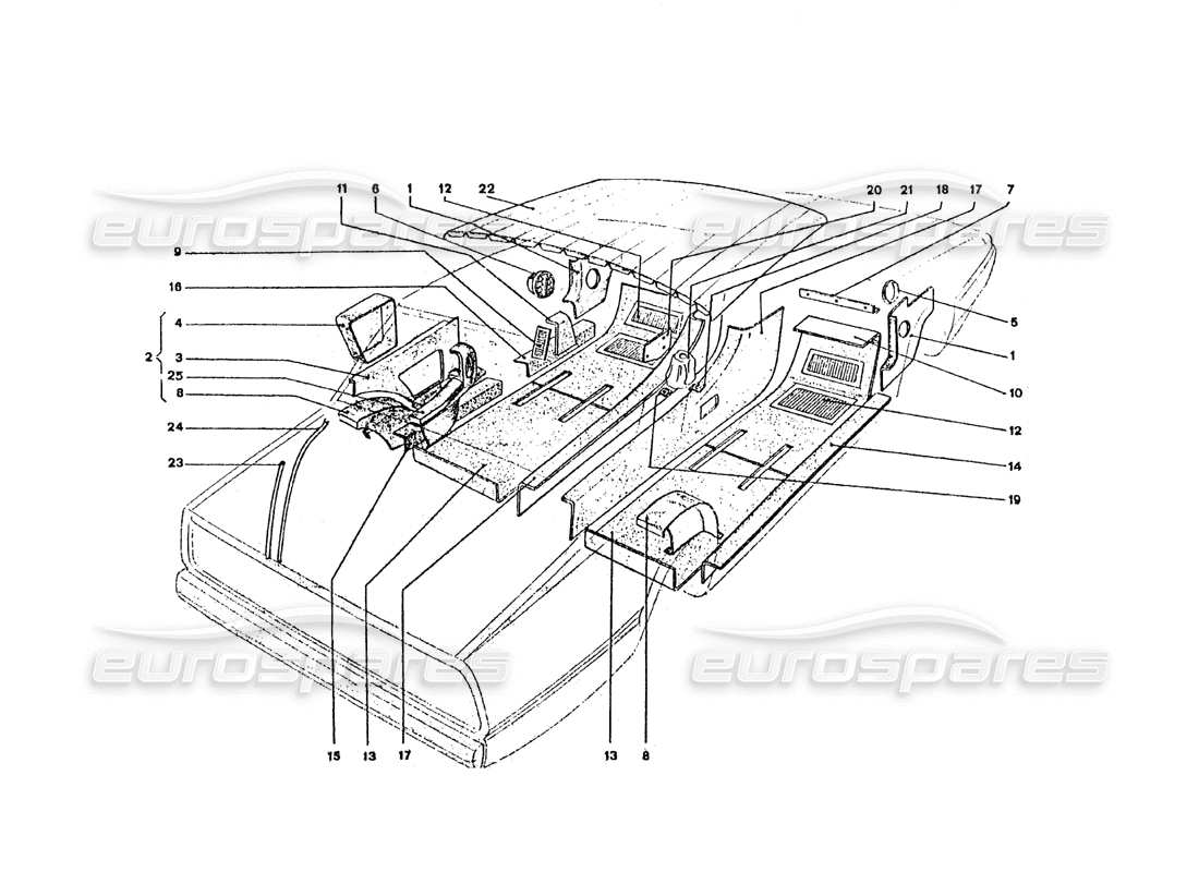 a part diagram from the ferrari 365 gt4 2+2 coachwork parts catalogue