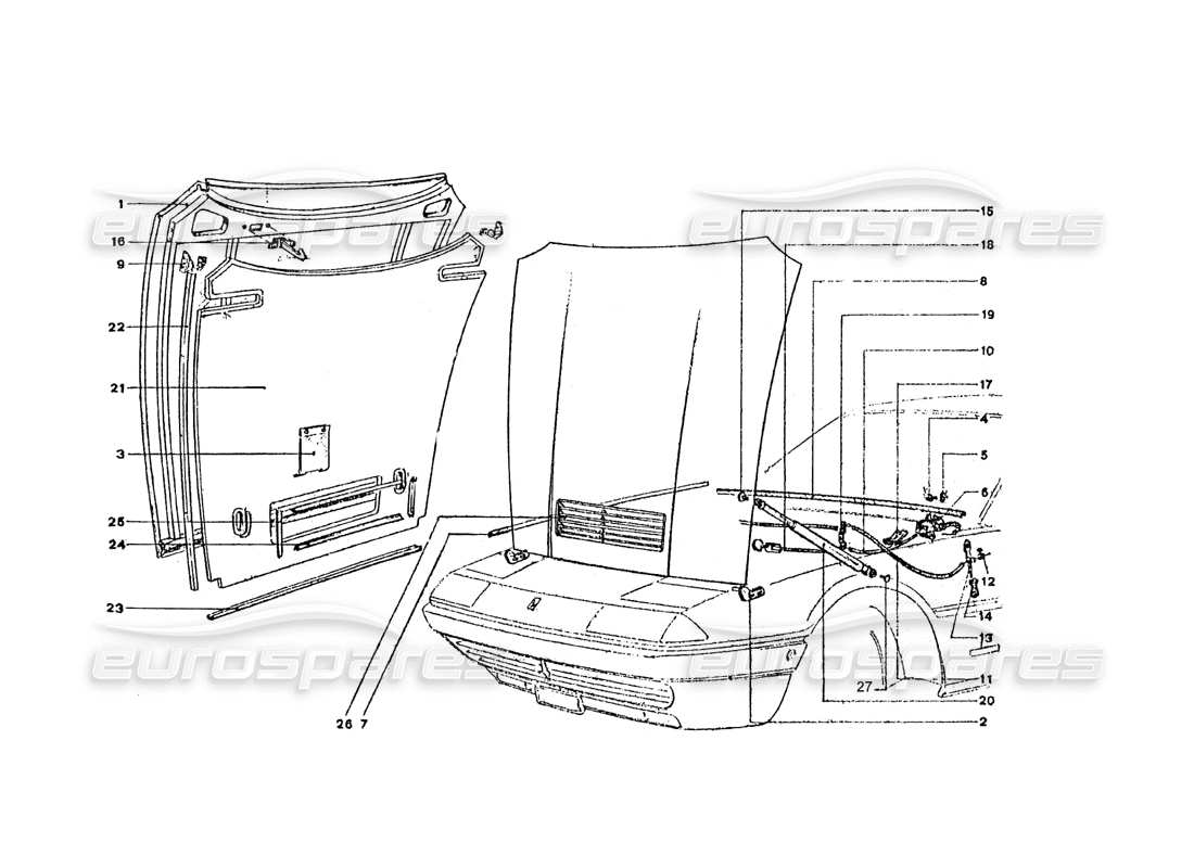 VIEW PARTS DIAGRAMS FROM THE FERRARI 365 GT4 2+2 COACHWORK PARTS CATALOGUE a part diagram from the ferrari 365 gt4 2+2 coachwork parts catalogue
