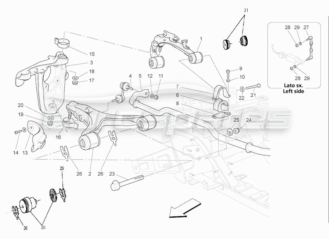 a part diagram from the maserati quattroporte m139 (2005-2013) parts catalogue