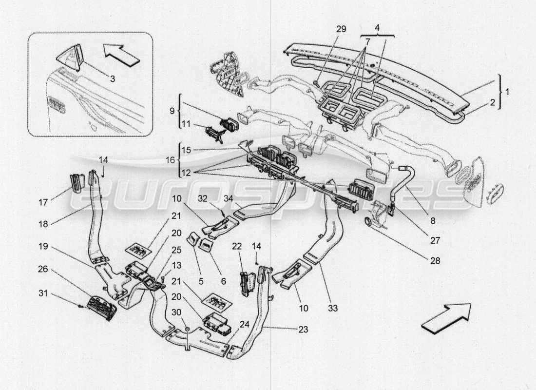 a part diagram from the maserati quattroporte m156 (2014 onwards) parts catalogue