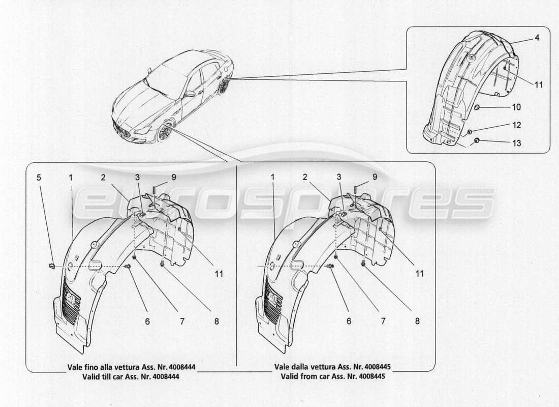 a part diagram from the maserati quattroporte m156 (2014 onwards) parts catalogue