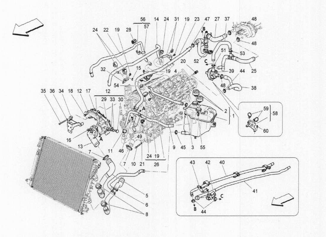a part diagram from the maserati quattroporte m156 (2014 onwards) parts catalogue