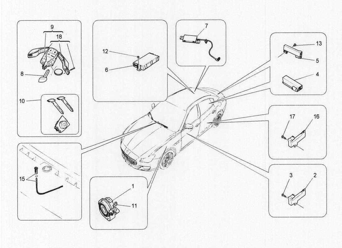 a part diagram from the maserati quattroporte m156 (2014 onwards) parts catalogue