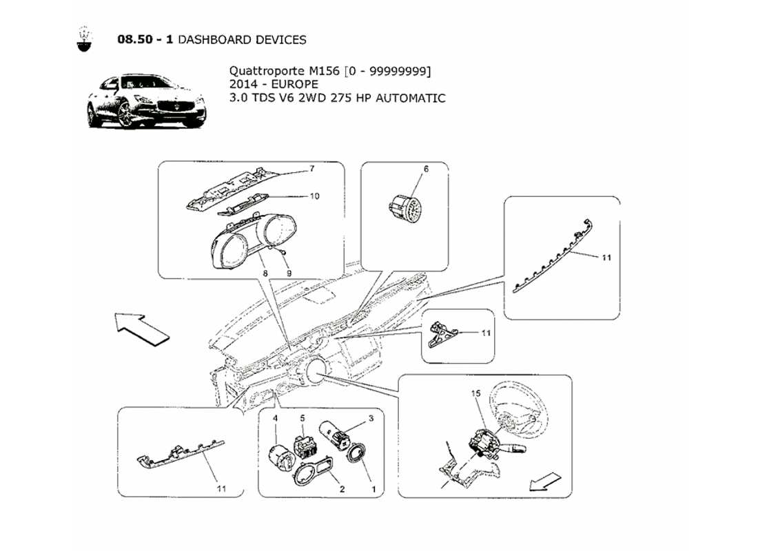a part diagram from the Maserati QTP. V6 3.0 TDS 275bhp 2014 parts catalogue