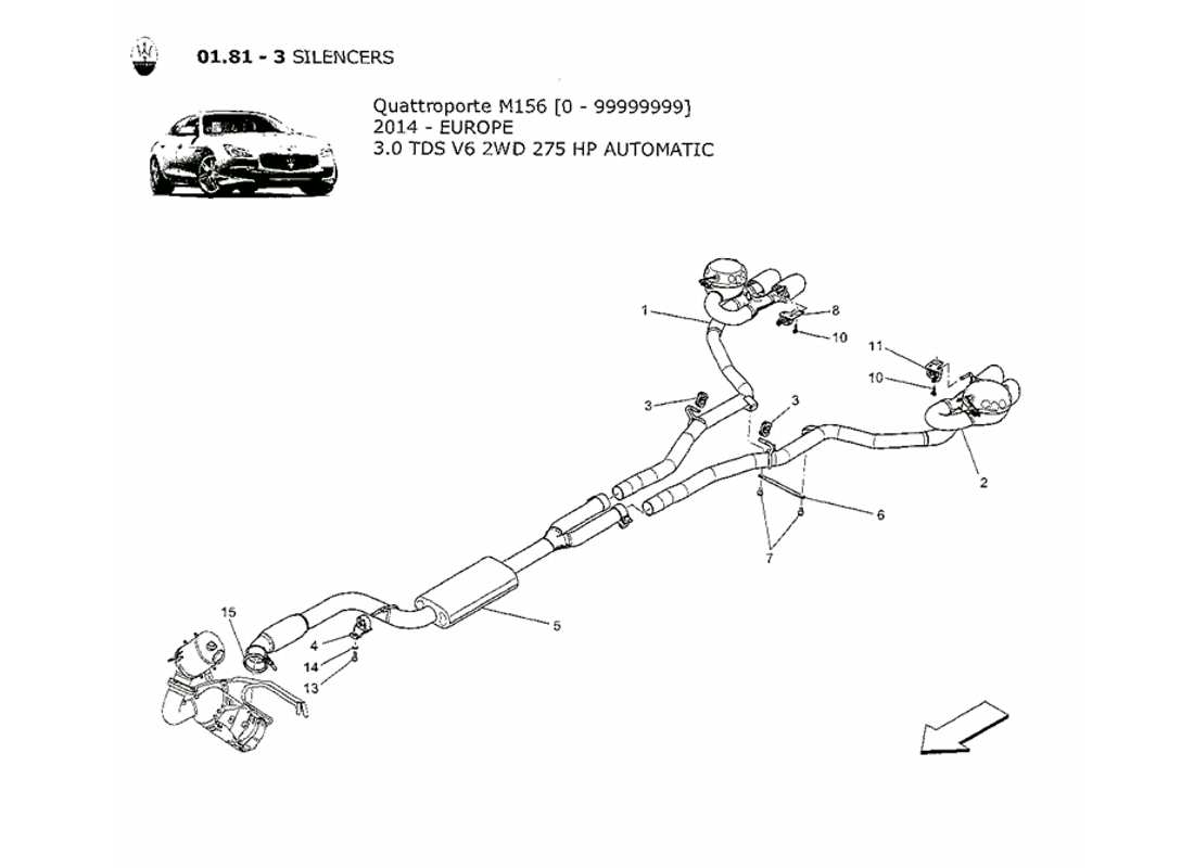 a part diagram from the maserati quattroporte m156 (2014 onwards) parts catalogue