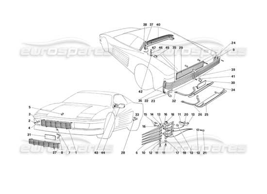 a part diagram from the ferrari testarossa parts catalogue