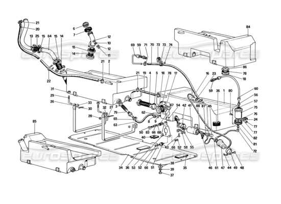 a part diagram from the ferrari mondial 3.2 qv (1987) parts catalogue