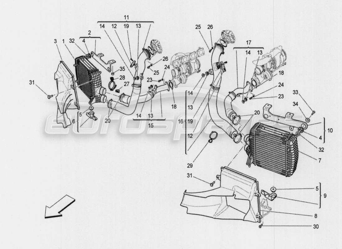 a part diagram from the maserati quattroporte m156 (2014 onwards) parts catalogue