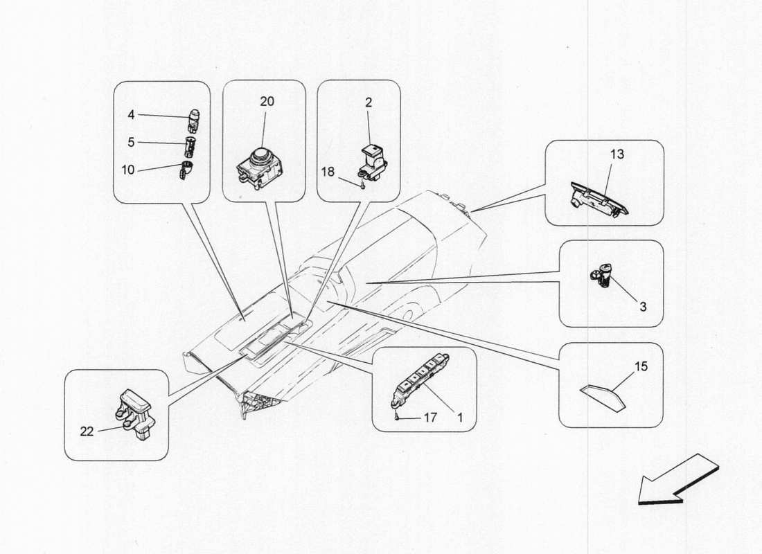 a part diagram from the maserati quattroporte m156 (2014 onwards) parts catalogue