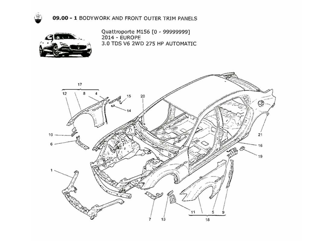 a part diagram from the maserati quattroporte m156 (2014 onwards) parts catalogue