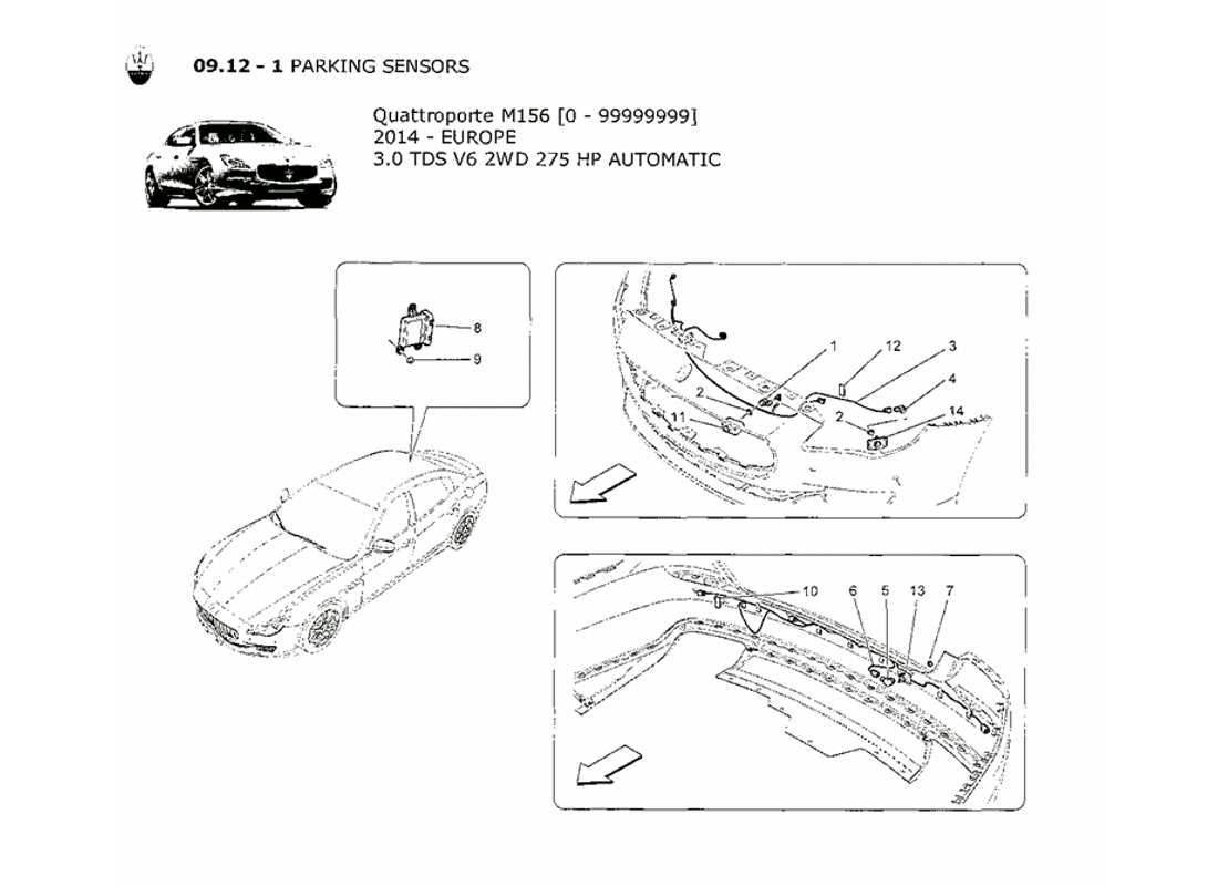 a part diagram from the maserati quattroporte m156 (2014 onwards) parts catalogue