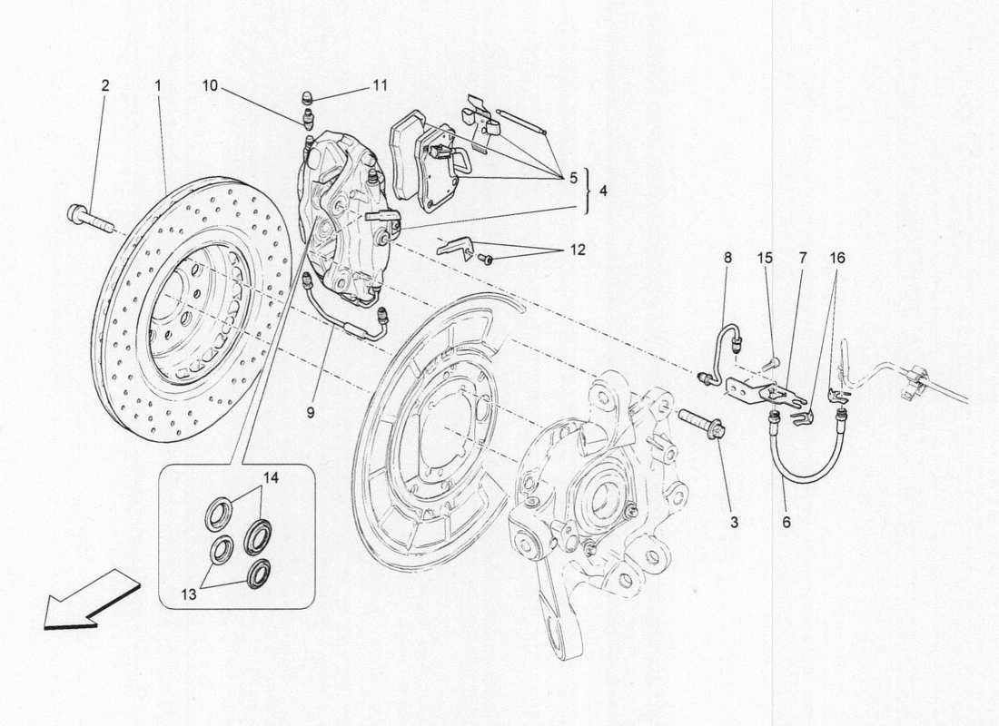 a part diagram from the maserati quattroporte m156 (2014 onwards) parts catalogue