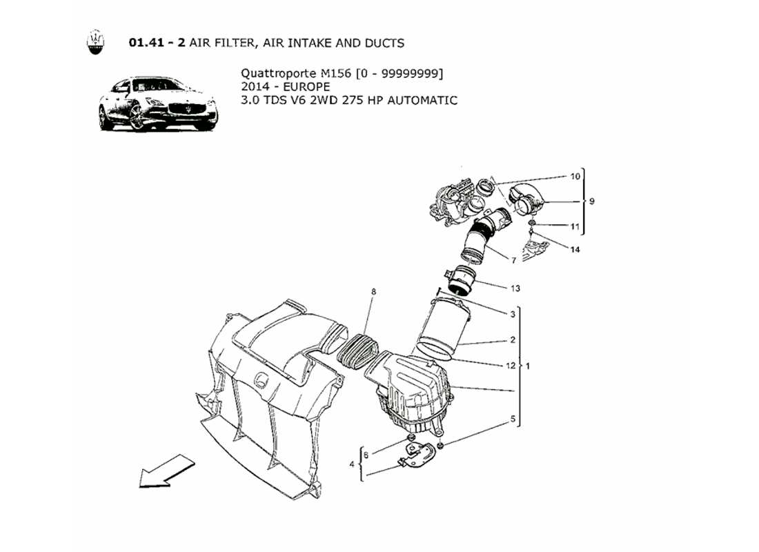 a part diagram from the maserati qtp. v6 3.0 tds 275bhp 2014 parts catalogue
