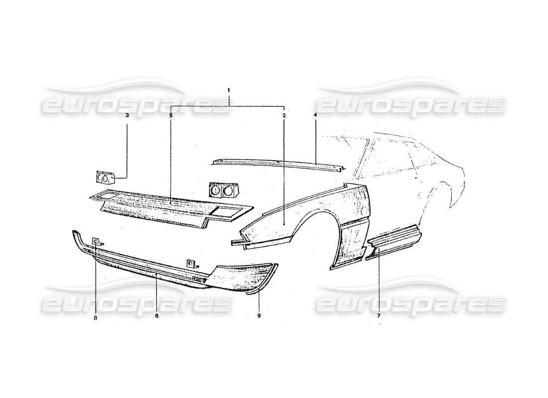 VIEW PARTS DIAGRAMS FROM THE FERRARI 365 GT4 2+2 COACHWORK PARTS CATALOGUE a part diagram from the ferrari 365 gt4 2+2 coachwork parts catalogue