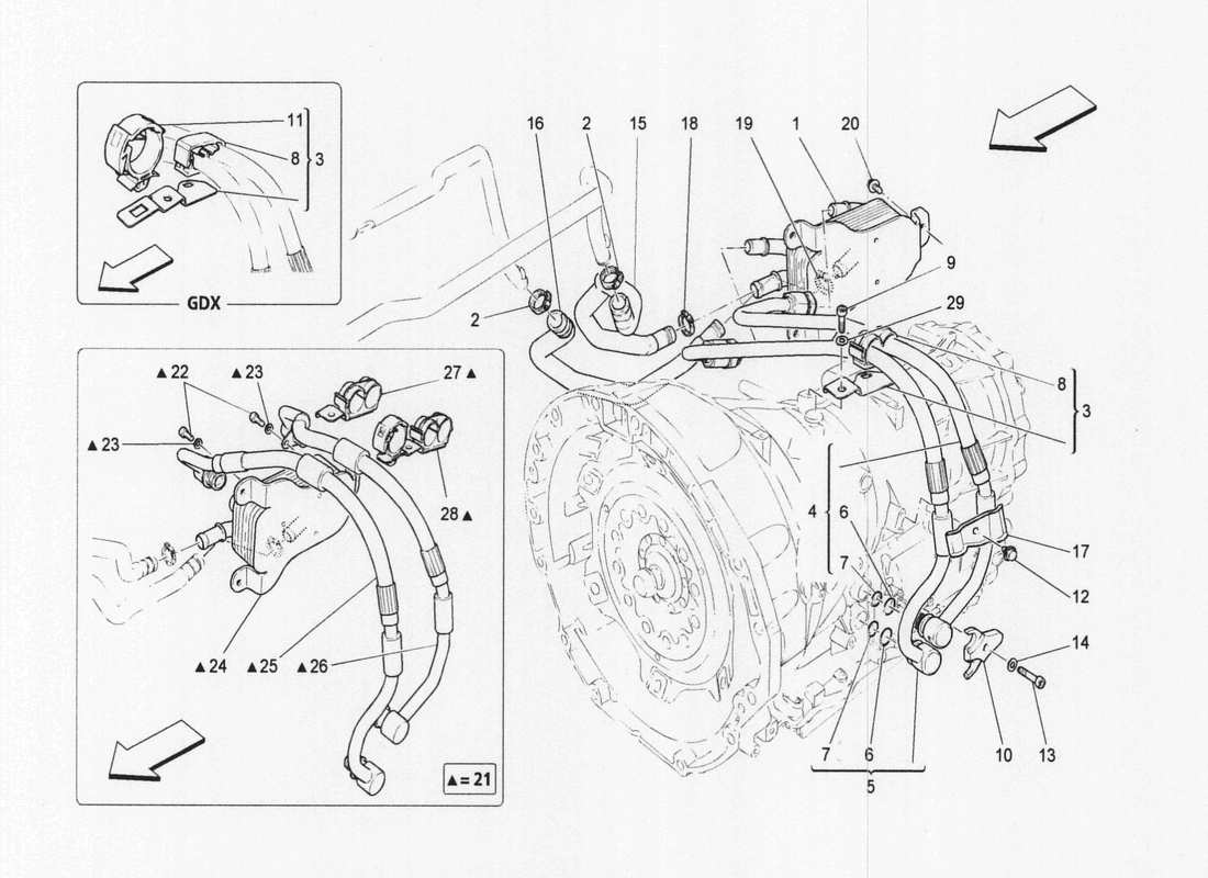 a part diagram from the maserati quattroporte m156 (2014 onwards) parts catalogue