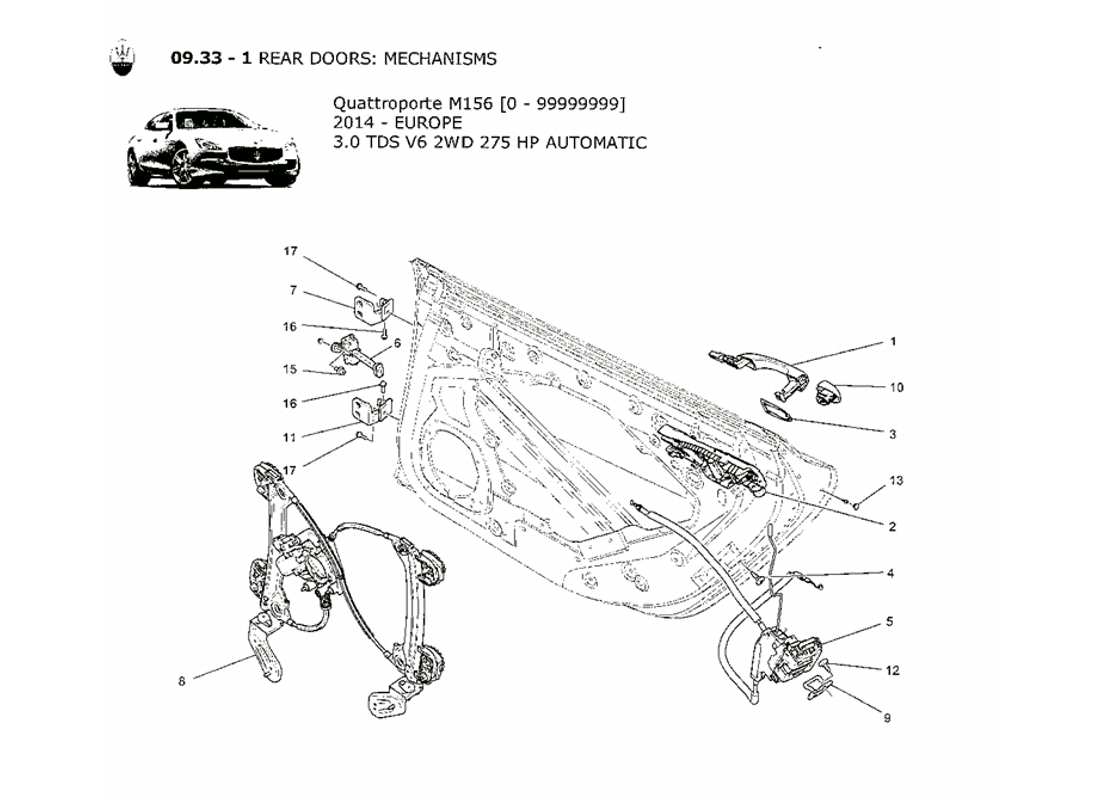 a part diagram from the maserati quattroporte m156 (2014 onwards) parts catalogue