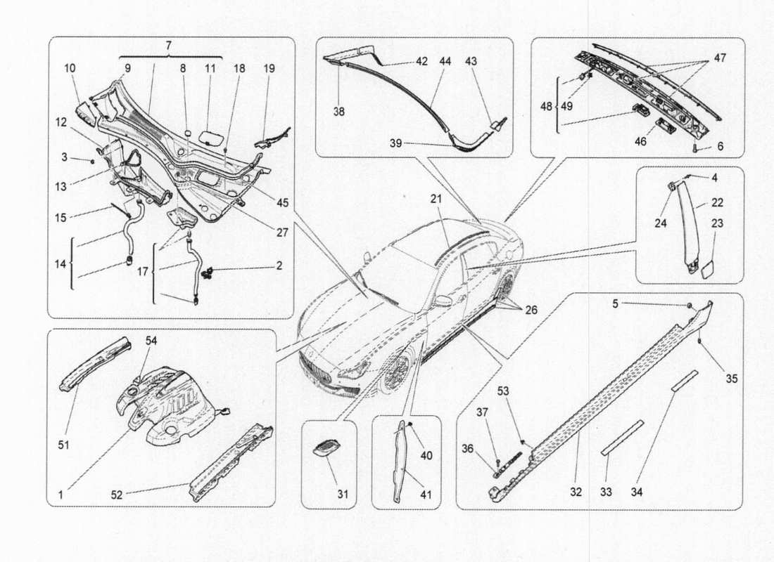 a part diagram from the maserati quattroporte m156 (2014 onwards) parts catalogue