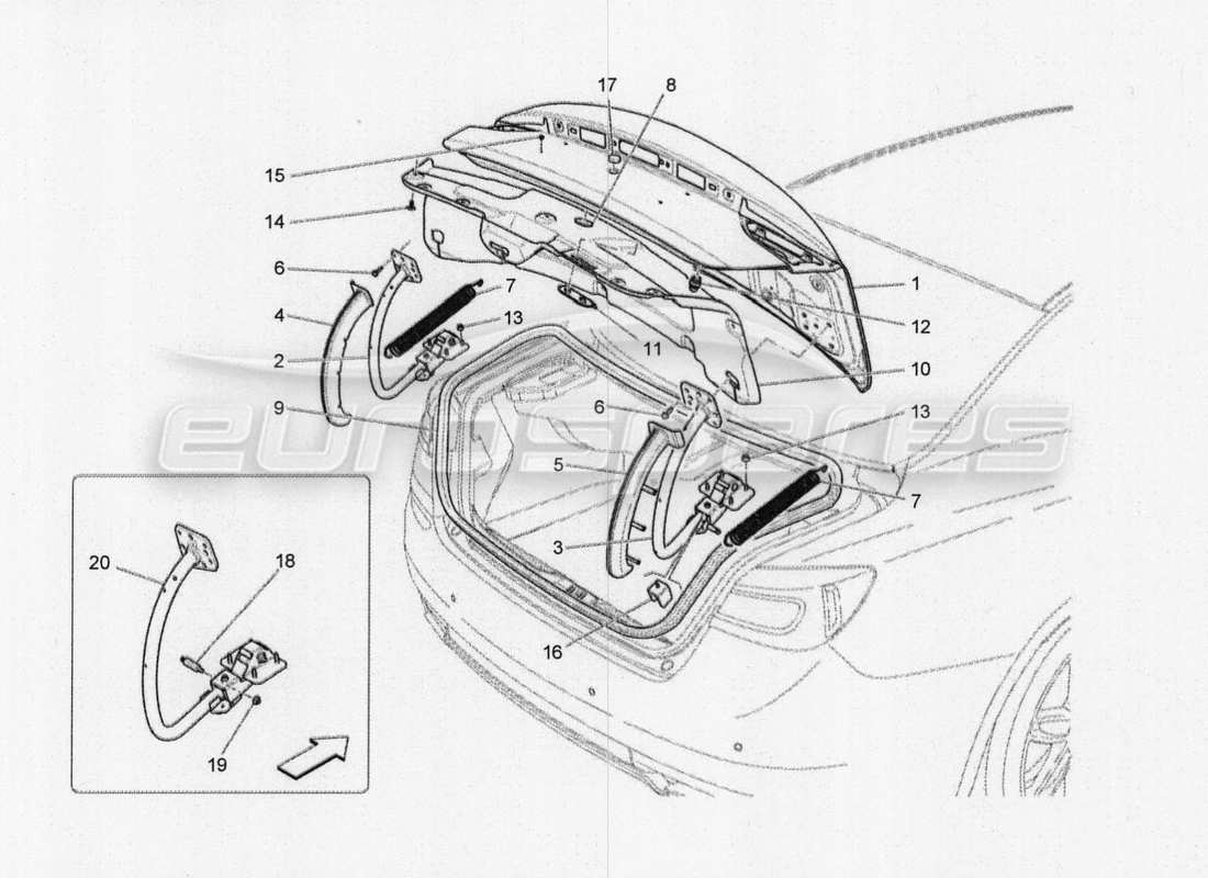 a part diagram from the maserati quattroporte m156 (2014 onwards) parts catalogue