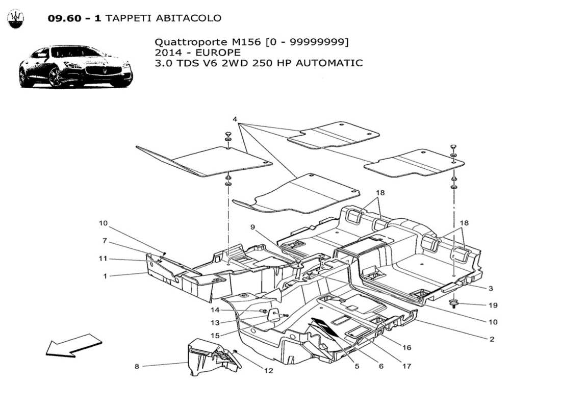 a part diagram from the maserati qtp. v6 3.0 tds 250bhp 2014 parts catalogue