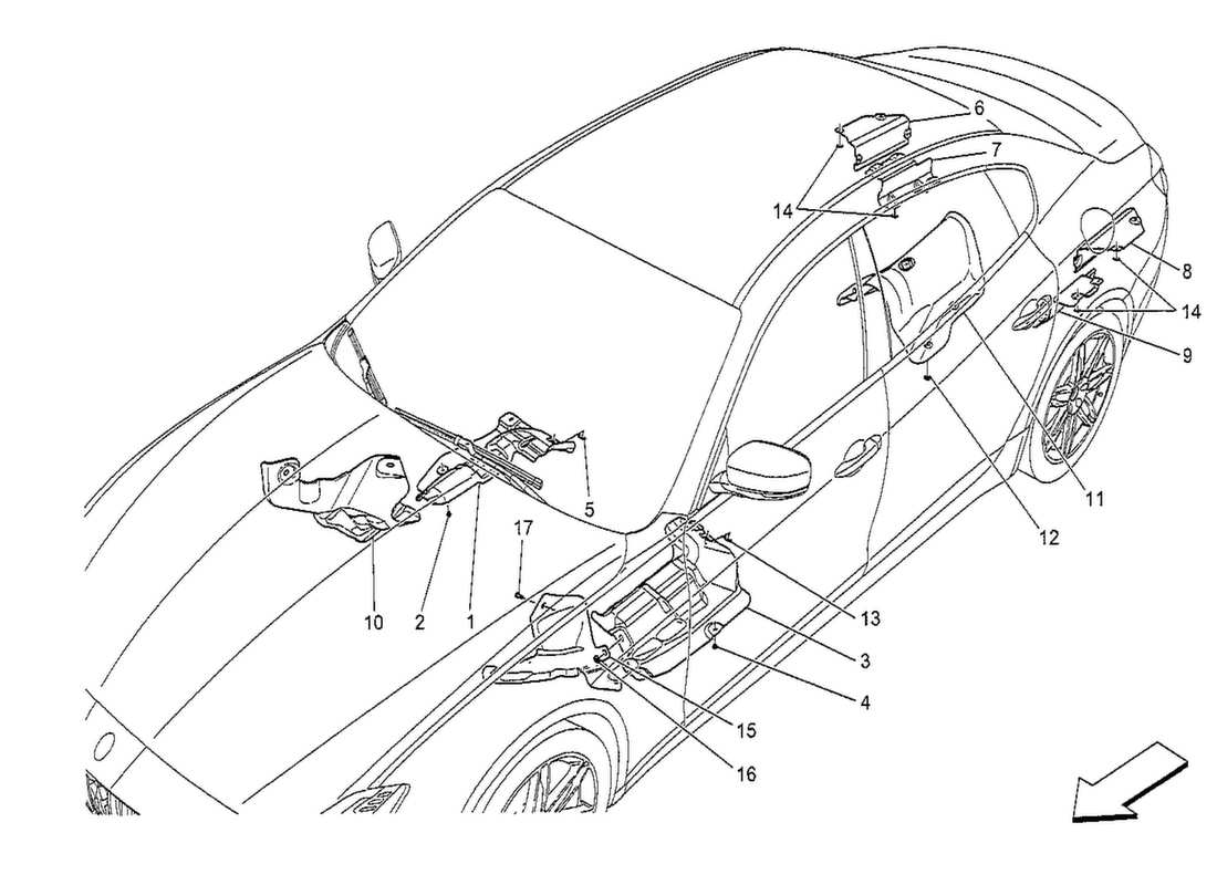 a part diagram from the maserati quattroporte m156 (2014 onwards) parts catalogue