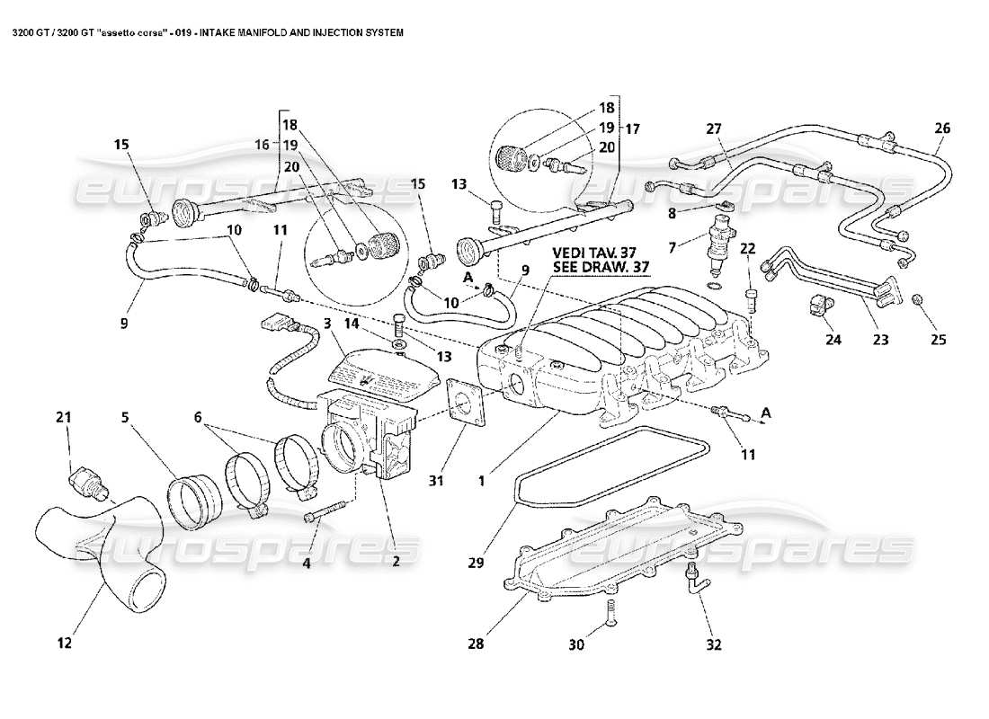 VIEW PARTS DIAGRAMS FROM THE MASERATI 3200 PARTS CATALOGUE a part diagram from the maserati 3200 parts catalogue