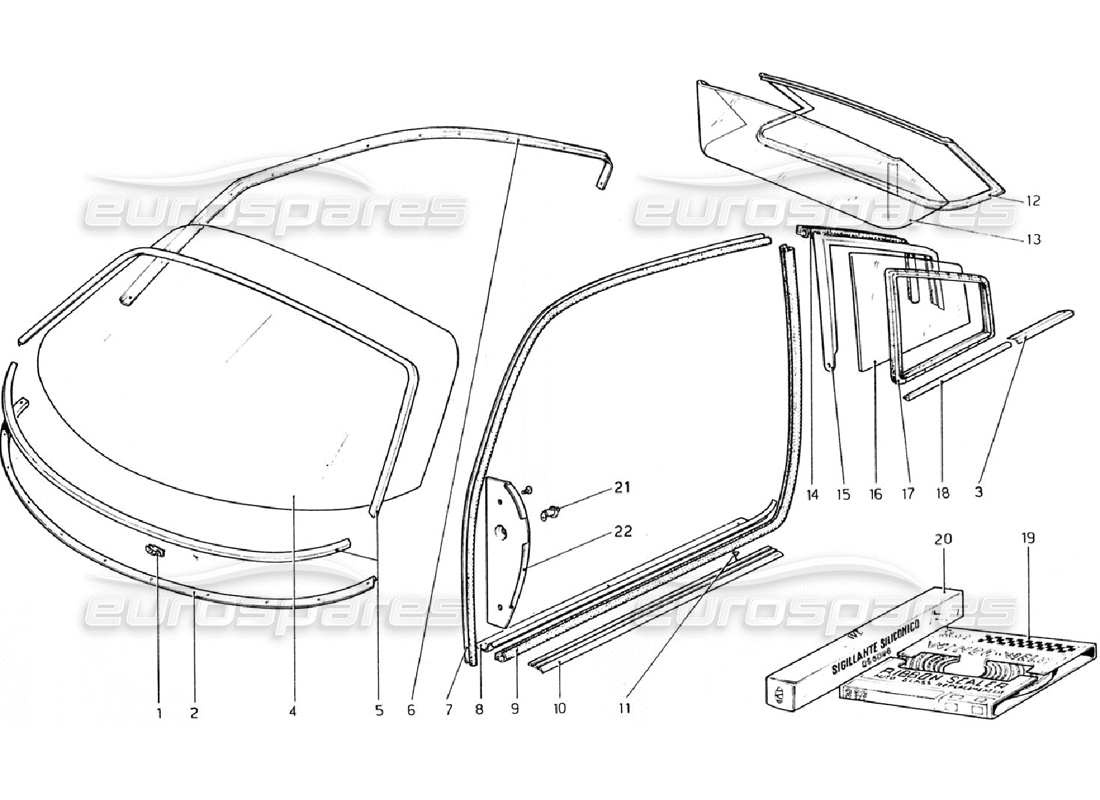 a part diagram from the ferrari 308 gtb (1976) parts catalogue